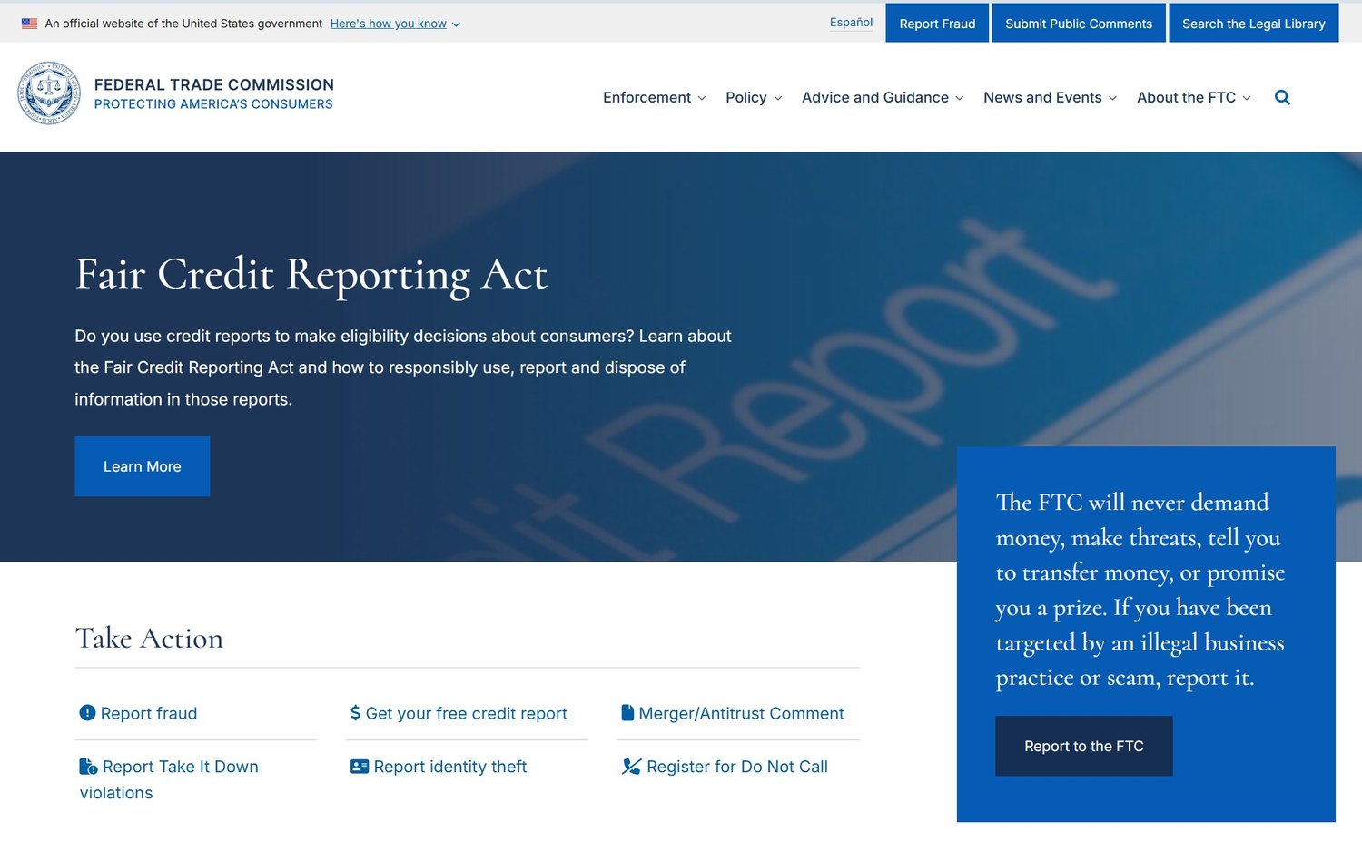 Federal Trade Commission consumer-protection page